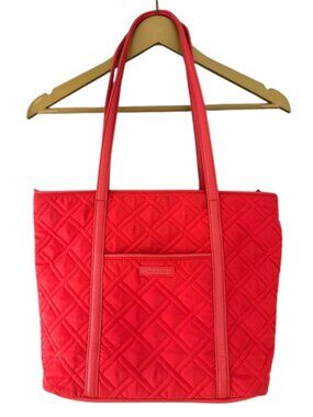 Vera Bradley Large Trimmed Vera Tote Tango Red Quilted Bag Retired Color